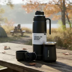 Termo 1lt Terrano Premium Mate Acero Inox + Bombilla Regalo Negro Y Mate Trad