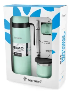 Kit Termo 1lt Mate Tapa Silicona Acero Inox Terrano Bombilla Verde Agua