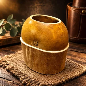 Mate Galleta Calabaza + Posa Mate Cuero Crudo Premium Marrón