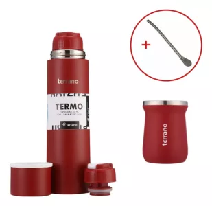 Kit Matero Terrano Termo 750ml Mate C/tapa + Bombilla Regalo Rojo - Mate Tradicional