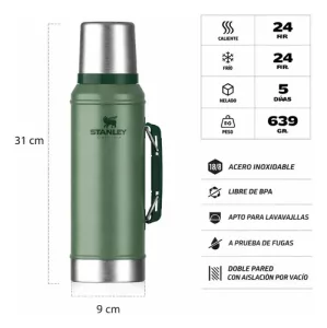Termo Stanley Clásico 1 It Acero Inox Premium Tapon Cebador Verde Militar