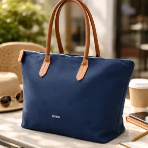 Bolso Cartera Roma Terrano Lona C/cierre Manijas Simil Cuero Azul