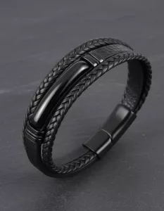 Pulsera Cuero Piedra Natural Ojo De Tigre Energetica Negro 10 Cm 19 Cm