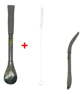 Bombillon Corto Grueso 10mm Alpaca 18cm + Limpia Bombilla Pico Loro Cincelada