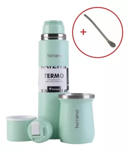Kit Matero Terrano Termo 750ml Mate C/tapa + Bombilla Regalo Verde Agua - Mate Tradicional