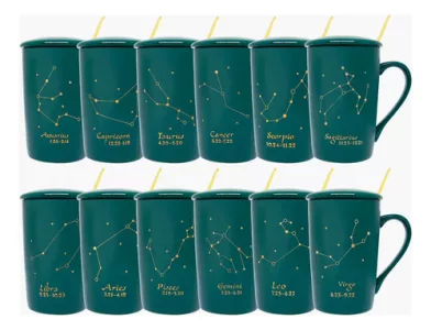 Taza Signo Zodiaco 12 Signos C/tapa Cuchara Caja Regalo