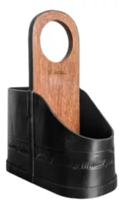 Matera Terrano Cuero Diseño Asa Rigida Madera Maciza Auto Negro